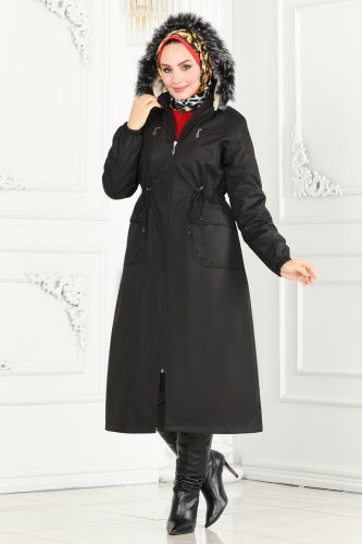 moda selvim Coat 0831MSA980 Black - Thumbnail