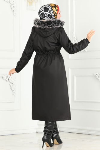 moda selvim Coat 0831MSA980 Black - Thumbnail