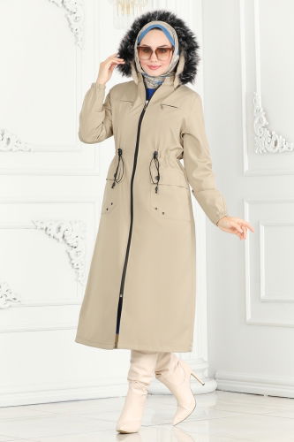 moda selvim Coat 0831MSA980 Stone - Thumbnail