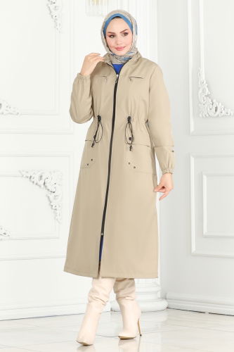 moda selvim Coat 0831MSA980 Stone - Thumbnail