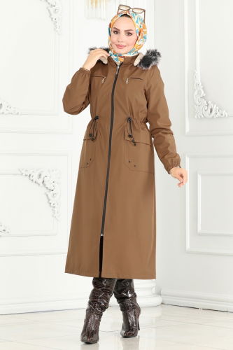 moda selvim Coat 0831MSA980 Tan - Thumbnail