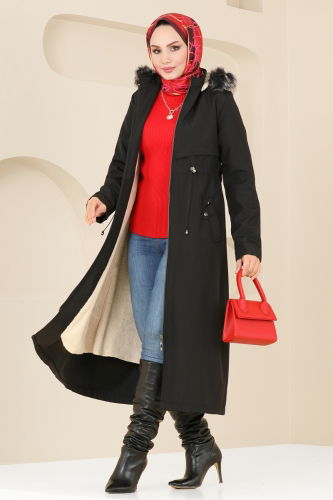 moda selvim Coat 0838MSA980 Black - Thumbnail