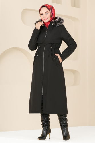 moda selvim Coat 0838MSA980 Black - Thumbnail