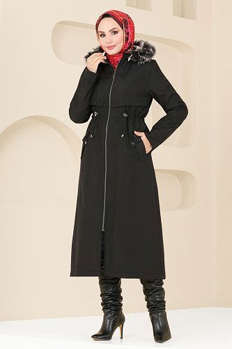 moda selvim Coat 0838MSA980 Black - Thumbnail
