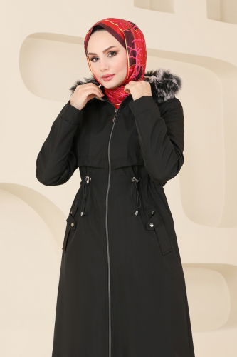 moda selvim Coat 0838MSA980 Black - Thumbnail