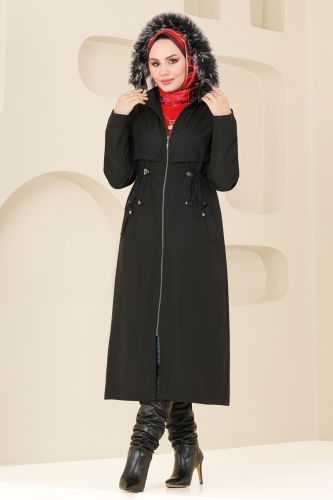 moda selvim Coat 0838MSA980 Black - Thumbnail