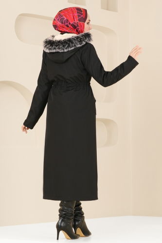 moda selvim Coat 0838MSA980 Black - Thumbnail