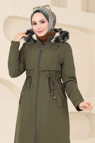 moda selvim Coat 0838MSA980 Khaki - Thumbnail