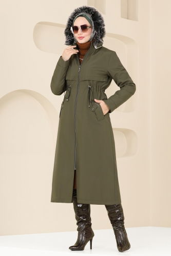 moda selvim Coat 0838MSA980 Khaki - Thumbnail