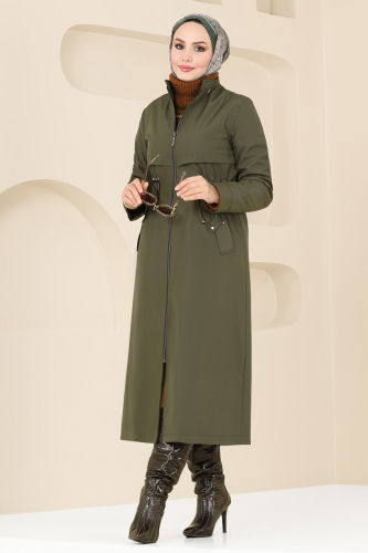 moda selvim Coat 0838MSA980 Khaki - Thumbnail