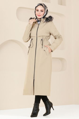 moda selvim Coat 0838MSA980 Stone - Thumbnail