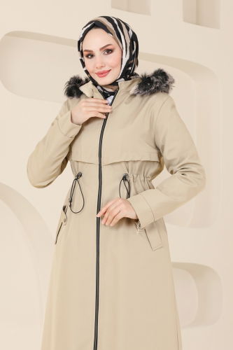 moda selvim Coat 0838MSA980 Stone - Thumbnail