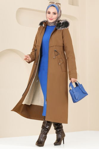 moda selvim Coat 0838MSA980 Tan - Thumbnail