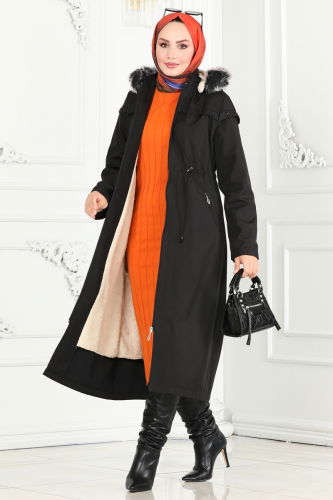 moda selvim Coat 0851MSA980 Black - Thumbnail