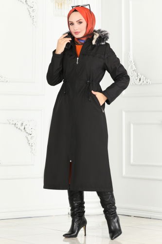 moda selvim Coat 0851MSA980 Black - Thumbnail