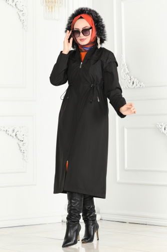 moda selvim Coat 0851MSA980 Black - Thumbnail