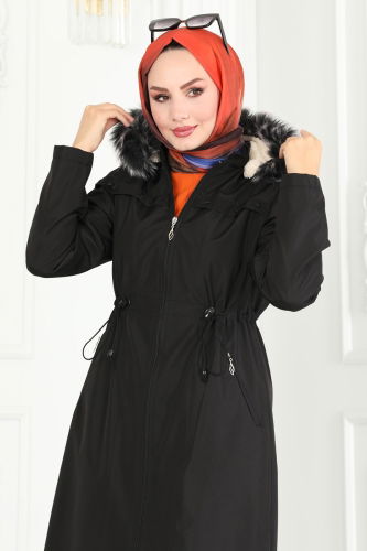 moda selvim Coat 0851MSA980 Black - Thumbnail