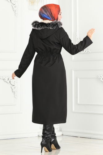 moda selvim Coat 0851MSA980 Black - Thumbnail