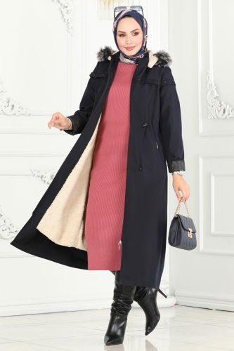 moda selvim Coat 0851MSA980 Navy Blue - Thumbnail