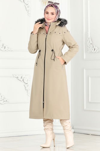 moda selvim Coat 0851MSA980 Stone - Thumbnail