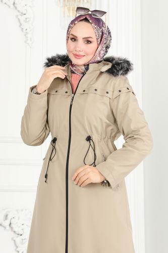 moda selvim Coat 0851MSA980 Stone - Thumbnail