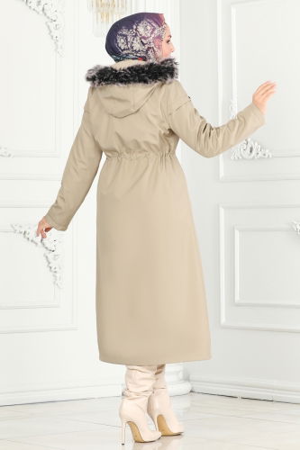 moda selvim Coat 0851MSA980 Stone - Thumbnail