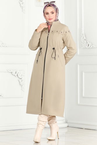 moda selvim Coat 0851MSA980 Stone - Thumbnail