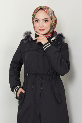 moda selvim Coat 0853MSA980 Black - Thumbnail