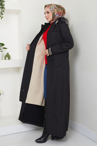 moda selvim Coat 0853MSA980 Black - Thumbnail