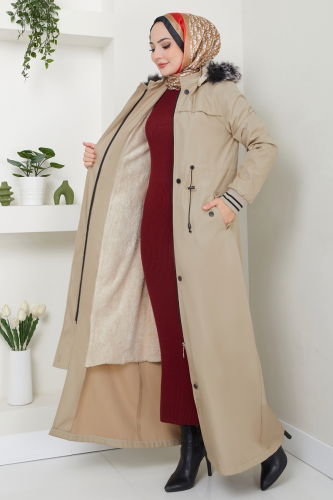 moda selvim Coat 0853MSA980 Stone - Thumbnail