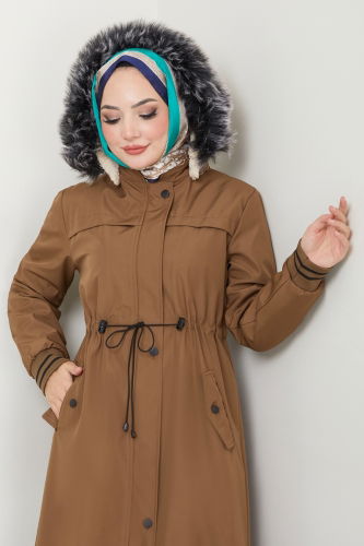 moda selvim Coat 0853MSA980 Tan - Thumbnail