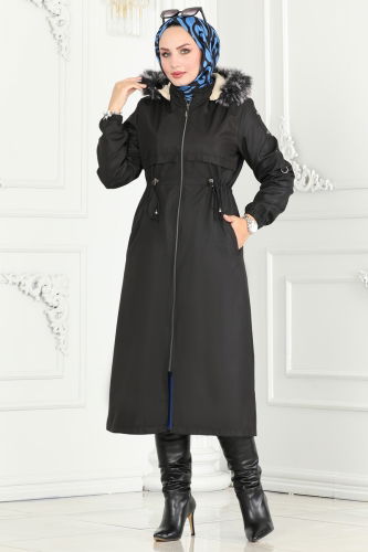 moda selvim Coat 0855MSA980 Black - Thumbnail