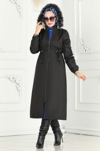 moda selvim Coat 0855MSA980 Black - Thumbnail