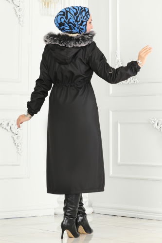 moda selvim Coat 0855MSA980 Black - Thumbnail