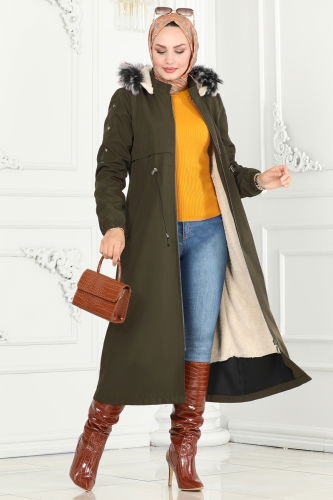 moda selvim Coat 0855MSA980 Khaki - Thumbnail