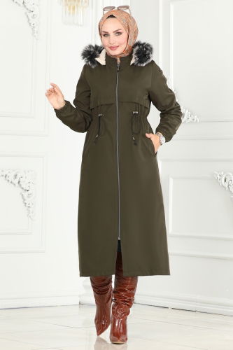 moda selvim Coat 0855MSA980 Khaki - Thumbnail