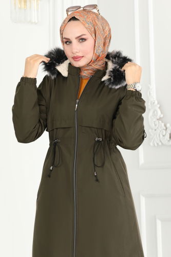 moda selvim Coat 0855MSA980 Khaki - Thumbnail