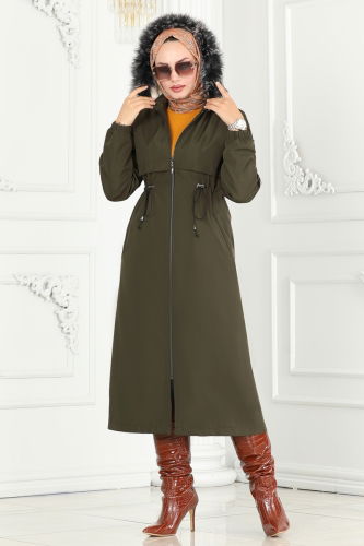 moda selvim Coat 0855MSA980 Khaki - Thumbnail