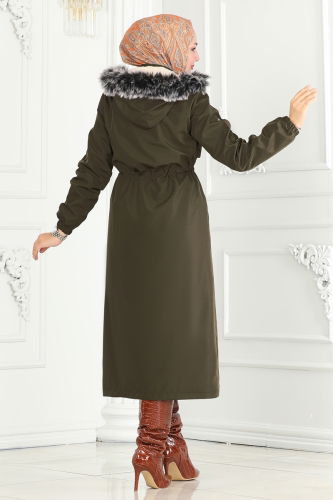 moda selvim Coat 0855MSA980 Khaki - Thumbnail