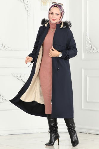 moda selvim Coat 0855MSA980 Navy Blue - Thumbnail