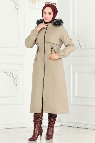 moda selvim Coat 0855MSA980 Stone - Thumbnail