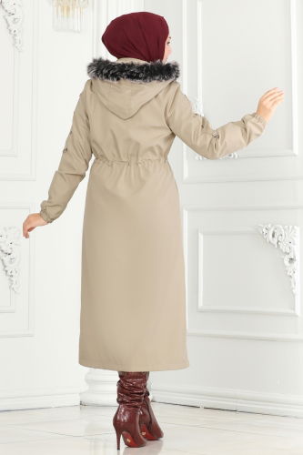 moda selvim Coat 0855MSA980 Stone - Thumbnail