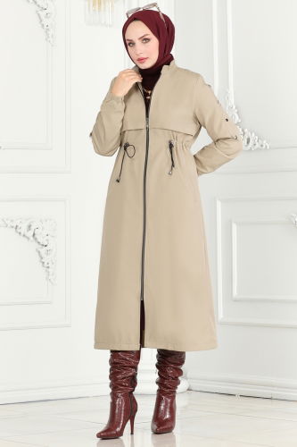 moda selvim Coat 0855MSA980 Stone - Thumbnail