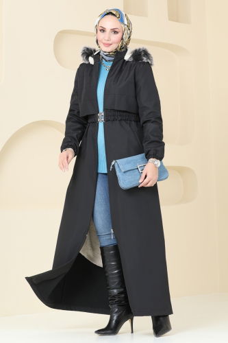 moda selvim Coat 0856MSA980 Black - Thumbnail