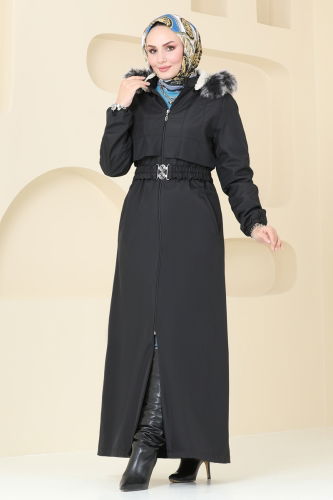 moda selvim Coat 0856MSA980 Black - Thumbnail