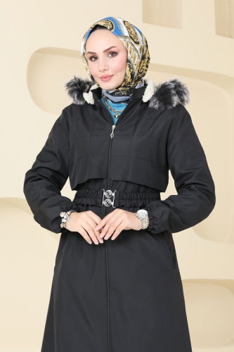 moda selvim Coat 0856MSA980 Black - Thumbnail