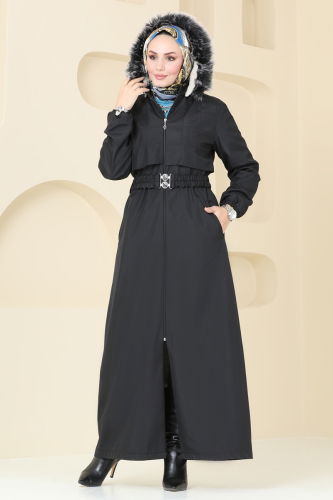 moda selvim Coat 0856MSA980 Black - Thumbnail