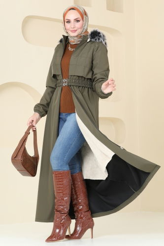 moda selvim Coat 0856MSA980 Khaki - Thumbnail