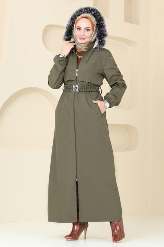 moda selvim Coat 0856MSA980 Khaki - Thumbnail