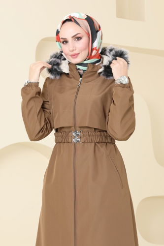 moda selvim Coat 0856MSA980 Tan - Thumbnail